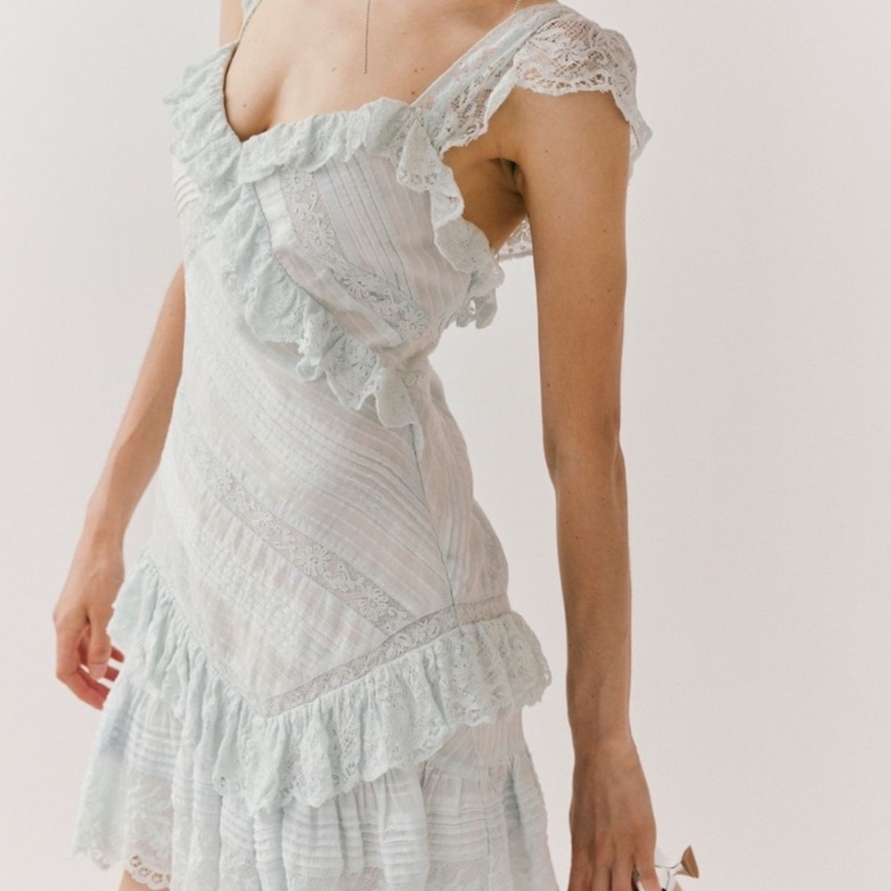 LoveShackFancy Soft Blue Ruffled Mini Dress